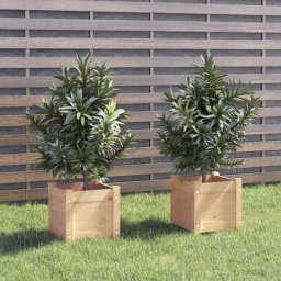 Lot de 2 Jardinières d'extérieur Bac a Fleur | 31x31x31 cm Bois de pin massif 37809 - Brun