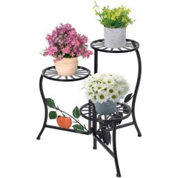 Support porte-plantes en métal à 3 niveaux élégant pliable intérieur/extérieur dim. 64L x 45l x 56H