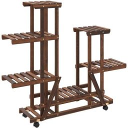 Support à fleurs avec roues 95x25x101 cm bois massif de sapin Vidaxl Brown