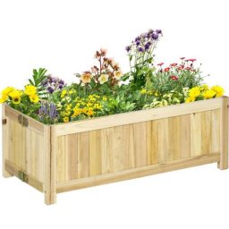 Jardinière sur pied pliable bac à fleurs dim. 70L x 30l x 25H cm corps aspect lattes bois sapin