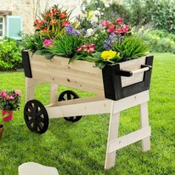 Carré potager brouette BILLY en bois finitions noires bac à fleurs 80 CM - Noir