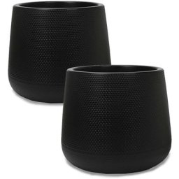 2 Pcs Pots à Fleurs Plastique Eco-friendly - lenn Impression Panier Tissé, 17 x 21 x 17 cm - Noir
