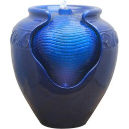 Fontaine extérieure de jardin décoration chute d'eau cascade pot amphore bleu pompe éclairage led