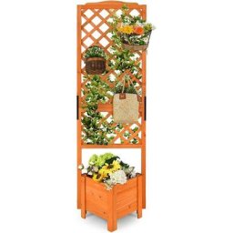 Jardinière avec Treillis en Bois de Sapin avec Trou de Drainage, Bac à Fleurs pour Plante Grimpante