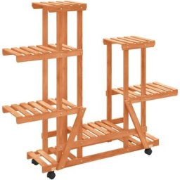 Support à fleurs avec roues 95x25x101 cm bois massif de sapin Vidaxl Light brown