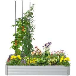 Outsunny - Carré potager de jardin avec tuteur modulable acier vert foncé - tôle d'acier ondulée