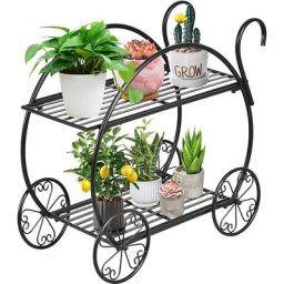 Support de Plantes à 2 Niveaux en Métal Anti-rouille de Style Parisien, Étagère à Plantes avec 4