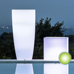 Vase Lumineux en Polymère Monacis Stilo Rond Brillant - ø 33 cm. - h 70 cm. Lumière verte