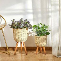 Paco Home - Pot De Fleurs Cache-Pot Grand Bac Intérieur Pot De Plantes Lot Osier Tressé Bois Crème,