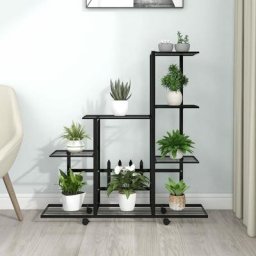 Support pour plantes | Étagère à plantes sur roues 94,5x25x92,5 cm Noir Métal 16735 - Noir