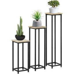 Support pots de fleurs 3 pièces - lot de 3 étagères à fleurs - portes plantes - acier époxy noir