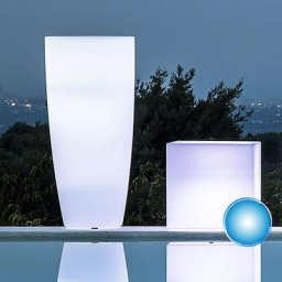 Vase Lumineux en Polymère Monacis Stilo Rond Brillant - ø 33 cm. - h 70cm. Lumière bleue