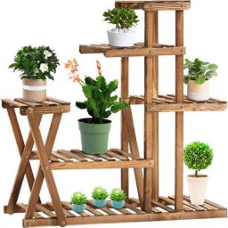 Tagère à fleurs en bois - porte plante bois 6 tablettes - dim. 98L x 28l x 95H cm - bois de sapin