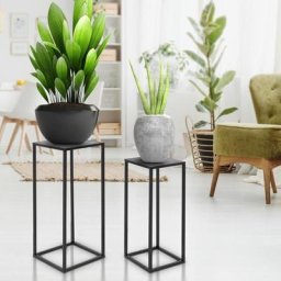 Lot de 2 support pour plantes boîte pot à fleurs métal revêtement en poudre noir