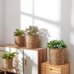 Paco Home - Pot De Fleurs Cache-Pot Grand Bac Intérieur Pot De Plantes Lot Osier Tressé Bois