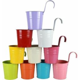 10 pièces Pot de Fleur Suspendu Colorés en Métal Jardiniere Accroche Balcon à Suspendre Fer avec