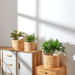 Paco Home - Pot De Fleurs Cache-Pot Grand Bac Intérieur Pot De Plantes Lot Osier Tressé Bois