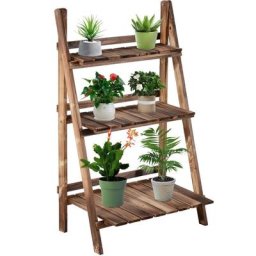 Etagère échelle à fleurs pliable 3 niveaux bois de sapin traité carbonisation - Marron