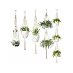 Lot de 5 cintres en macramé pour plantes d'intérieur à suspendre au mur Panier à fleurs Porte-pot