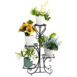 UNHO Étagère à Fleurs en Fer Forgé Porte Plante Echelle avec 4 Tablettes Escalier Décoration pour