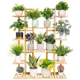 Tagère Plante en Bambou - Porte Plante à 9 Tablettes - Support Pot de Fleurs Design Vertical pour