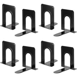 Swyeoot - Lot de 4 Paires de Serre-Livres Robustes pour étagères, Base antidérapante, Noir, idéal