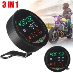 3 en 1 Moto led Thermomètre Numérique Voltmètre Température Compteur de Temps