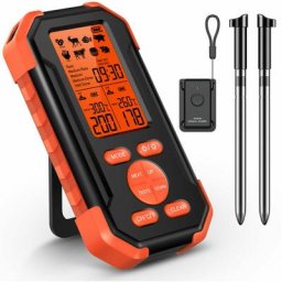 Thermometre alimentaire sans fil pour barbecue avec 2 sondes et alarme sonore Grand ecran lcd