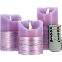 Eclairage Design - Lot de 3 bougies Violettes Flamme Vacillante blanc chaud avec Télécommande