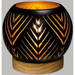 Atmosphera - Photophore boule led - métal & bois - noir D15 cm créateur d'intérieur - Modèle 1