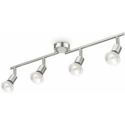 B.k. Licht plafonnier 4 spots pivotants & orientables, 4 ampoules led 5W GU10, barre spots plafond