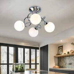 Plafonnier chrome moderne salle à manger design lampe boules blanc Plafonnier salon, en acier, 4x