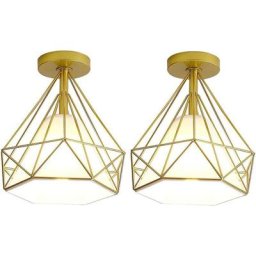 Plafonnier rétro cage forme diamant 25cm, style industriel vintage en métal fer, luminaire ampoules