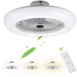 Ventilateur de plafond avec télécommande et ventilateur led silencieux et éclairé 80W - Blanc