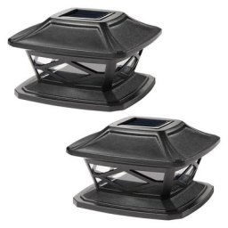 2 pcs] Lumière de pilier solaire noire led Jardin entourant l'éclairage Décoratif en bois Pile
