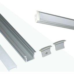 Profilé encastré en aluminium pour bande led avec diffuseur - 23x15mm - 2 embouts - 2 mètres Argent