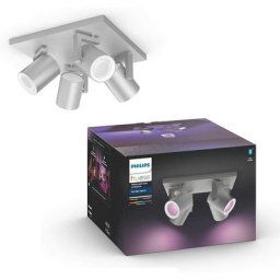 Philips - Hue White & Color Ambiance Spot Argenta x4 carré Aluminium, Compatible Bluetooth,