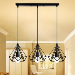 Lustre Suspension Industrielle de 3 Luminaire Cage Diamant Vintage , E27 Lampe de Plafond Abat-Jour