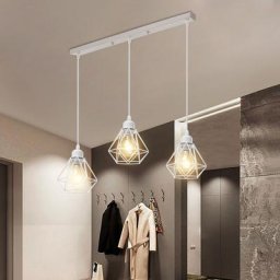 Lustre Suspension 3 Lumières E27 Lampe Industriel en Forme Diamant pour Chambre Couloir Bar - Blanc