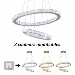 Lustre en cristal moderne à led 2 anneaux en acier inoxydable plafonnier 45W pendentif led pour