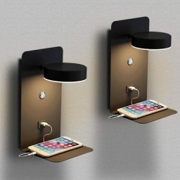 2 Pack led Applique Murale Intérieure avec interrupteur et interface usb, 12W Applique de Chevet
