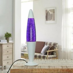 Lampe à Lave Jenny blanche au design vintage en style rétro avec liquide violet pailleté G9 H:42 cm