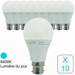 Lot de 10 ampoules led B22 standard 7,4W 650Lm 6400K - garantie 2 ans