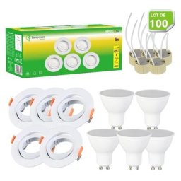 Lampesecoenergie - Lot de 100 Spot led 4.9W 120° GU10 orientable downlight Ø90 Lumière Blanc Neutre