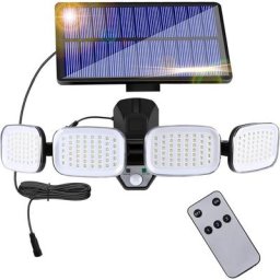 Lampe Solaire led Exterieur,Led 4 Têtes 200 Leds avec Detecteur de Mouvement Télécommande, IP65