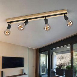 Spot de plafond, bois, 4 flammes, plafonnier, spots, noir, plafonnier à trois flammes, spot
