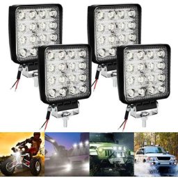 12V 24V Projecteur Phare de Travail led Carré 4X 48W led Moto Spot Feux Additionnels Offroad Lampe