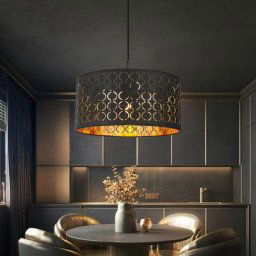 Suspension salon salle à manger suspension luminaire plafonnier textile or noir