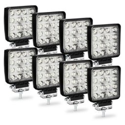 12V 24V Projecteur Phare de Travail led Carré 8X 48W led Moto Spot Feux Additionnels Offroad Lampe