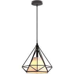 STOEX Vintage suspension luminaire industrielle cage forme diamant 25cm E27 rétro lustre abat jours